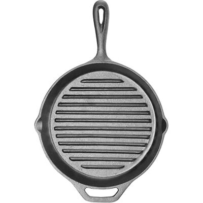 HENDI Sartén parrilla de hierro fundido acanalada, con 2 picos de vertido, apta para horno, gas, inducción, eléctrica y vitrocerámica, 398x265x(H)48mm HENDI Sartén parrilla de hierro fundido acanalada, con 2 picos de vertido, apta para horno, gas, inducción, eléctrica y vitrocerámica, 398x265x(H)48mm