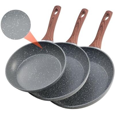 VEVOR Sartén de Aluminio para Huevos, Juego de 3 Piezas 250, 280 y 325 mm, Antiadherente, Resistente y con Mango Resistente al Calor, para Cocina de Chef, para Gas, Eléctrica e Inducción, Gris VEVOR Sartén de Aluminio para Huevos, Juego de 3 Piezas 250, 280 y 325 mm, Antiadherente, Resistente y con Mango Resistente al Calor, para Cocina de Chef, para Gas, Eléctrica e Inducción, Gris