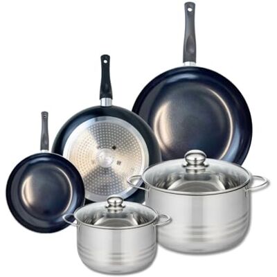 Fackelmann ELO 9747950 Batería de cocina (5 piezas, juego de 3 estufas de cocina 20, 28 y 32 cm, 2 ollas de 20 y 24 cm, Elo Prima Brillant, acero inoxidable, inducción Fackelmann ELO 9747950 Batería de cocina (5 piezas, juego de 3 estufas de cocina 20, 28 y 32 cm, 2 ollas de 20 y 24 cm, Elo Prima Brillant, acero inoxidable, inducción