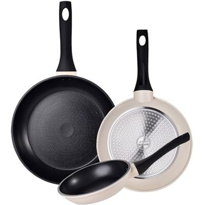 San Ignacio Set de Cocina de 3 piezas: Juego de 3 Sartenes Ø20Ø24Ø28cm en Aluminio forjado de color blanco, Aptas para inducción y antiadherente EXPERT NERJA San Ignacio Set de Cocina de 3 piezas: Juego de 3 Sartenes Ø20Ø24Ø28cm en Aluminio forjado de color blanco, Aptas para inducción y antiadherente EXPERT NERJA