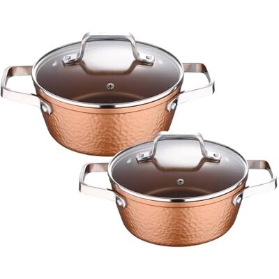 San Ignacio Colección Origen: set de 2 Cacerolas con tapa de vidrio, 20 y 24 cm, aluminio forjado, aptas para inducción San Ignacio Colección Origen: set de 2 Cacerolas con tapa de vidrio, 20 y 24 cm, aluminio forjado, aptas para inducción