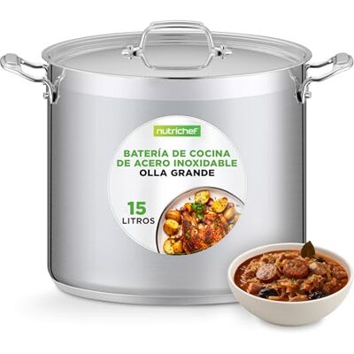 NutriChef Olla acero inoxidable 18/8, Con tapa, Grande y resistente, Apta para induccion NutriChef Olla acero inoxidable 18/8, Con tapa, Grande y resistente, Apta para induccion