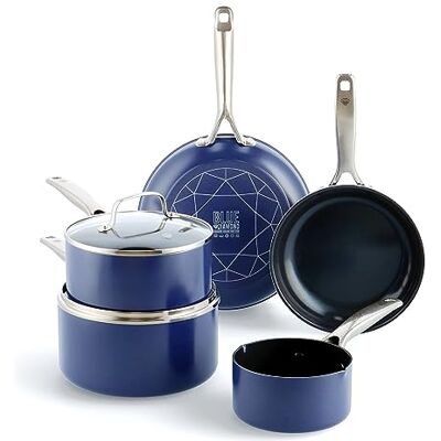 Blue Diamond Cookware Batería de Cocina Antiadherente de Ceramica Infuso de Diamantes, 7 piezas, Incluye Sartén, Cacerola, Aluminio, Sin PFAS, Inducción, Horno y Lavavajillas, Azul Blue Diamond Cookware Batería de Cocina Antiadherente de Ceramica Infuso de Diamantes, 7 piezas, Incluye Sartén, Cacerola, Aluminio, Sin PFAS, Inducción, Horno y Lavavajillas, Azul