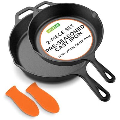 NutriChef Sartenes de Hierro Fundido de 25,4 cm y 30,5 cm- Duraderas, Antiadherentes, Mangos de Silicona, para Horno, Parrilla y Todas Las Placas NutriChef Sartenes de Hierro Fundido de 25,4 cm y 30,5 cm- Duraderas, Antiadherentes, Mangos de Silicona, para Horno, Parrilla y Todas Las Placas