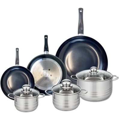 Fackelmann ELO 9745550 Elo Prima Brillant, acero inoxidable, inducción Juego de 3 sartenes de cocina (20, 24 y 32 cm, 3 ollas de 14, 16 y 20 cm) Fackelmann ELO 9745550 Elo Prima Brillant, acero inoxidable, inducción Juego de 3 sartenes de cocina (20, 24 y 32 cm, 3 ollas de 14, 16 y 20 cm)