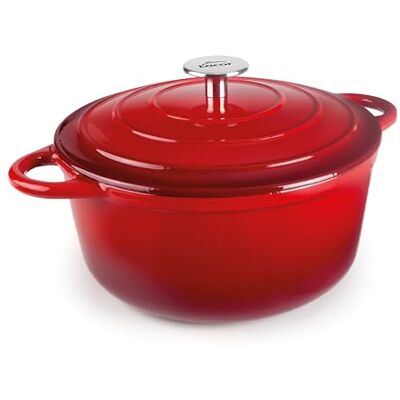 LACOR Cacerola Hierro Fundido Esmaltado, 2,5 Litros, Diámetro 20 cm, Redonda, Red, Cocción Uniforme y Duradera, Apta para Inducción, Horno y Lavavajillas LACOR Cacerola Hierro Fundido Esmaltado, 2,5 Litros, Diámetro 20 cm, Redonda, Red, Cocción Uniforme y Duradera, Apta para Inducción, Horno y Lavavajillas