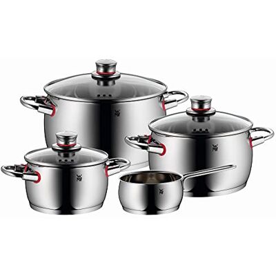 WMF Quaity One Batería de Cocina 4 Piezas, Acero Inoxidable Apto para Inducción, 3 Cacerolas Altas de 16 cm, 20 cm y 24 cm, 1 Cazo 16 cm con 3 Tapas de Cristal WMF Quaity One Batería de Cocina 4 Piezas, Acero Inoxidable Apto para Inducción, 3 Cacerolas Altas de 16 cm, 20 cm y 24 cm, 1 Cazo 16 cm con 3 Tapas de Cristal