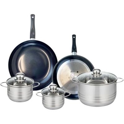 Fackelmann ELO 9739450 Batería de cocina (5 piezas, juego de 2 sartenes de cocina 28 y 32 cm, 3 ollas de 14, 16 y 24 cm, Elo Prima Brillant, acero inoxidable, inducción Fackelmann ELO 9739450 Batería de cocina (5 piezas, juego de 2 sartenes de cocina 28 y 32 cm, 3 ollas de 14, 16 y 24 cm, Elo Prima Brillant, acero inoxidable, inducción