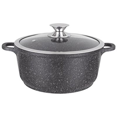 KAMBERG 0008032 - Olla de aluminio fundido - 24cm - Estética piedra - Tapa de vidrio - Para inducción KAMBERG 0008032 - Olla de aluminio fundido - 24cm - Estética piedra - Tapa de vidrio - Para inducción