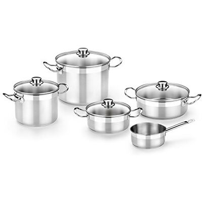 BRA Profesional Batería 9 piezas, Apta para Todo Tipo De Cocinas Incluida Inducción, Acero Inoxidable, 18/10 BRA Profesional Batería 9 piezas, Apta para Todo Tipo De Cocinas Incluida Inducción, Acero Inoxidable, 18/10