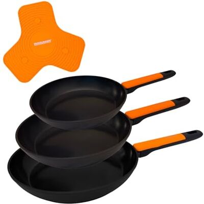 Fackelmann Soft Set de Sartenes, Incluye 3 Sartenes Antiadherentes de 20, 24 y 28 cm con Mango Soft y Salvamanteles de Silicona Imantado Fackelmann Soft Set de Sartenes, Incluye 3 Sartenes Antiadherentes de 20, 24 y 28 cm con Mango Soft y Salvamanteles de Silicona Imantado