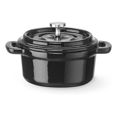 HENDI Cazuela de Hierro Fundido Esmaltado con Tapa, Antiadherente, Cocotte Compatible con Inducción, Olla Multiusos, 0,27L, 130x100x(H)48mm, Negro HENDI Cazuela de Hierro Fundido Esmaltado con Tapa, Antiadherente, Cocotte Compatible con Inducción, Olla Multiusos, 0,27L, 130x100x(H)48mm, Negro