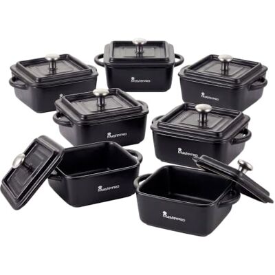 MasterPro Cook & Share Mini Cocotte Cuadrada con Tapa de 13.5 x 10.6 x 4.5/6.5 cm, Ideal para Compartir, Gres con Interior y Exterior Esmaltado en Negro, Apta para Lavavajillas y Horno, Juego de 6 MasterPro Cook & Share Mini Cocotte Cuadrada con Tapa de 13.5 x 10.6 x 4.5/6.5 cm, Ideal para Compartir, Gres con Interior y Exterior Esmaltado en Negro, Apta para Lavavajillas y Horno, Juego de 6