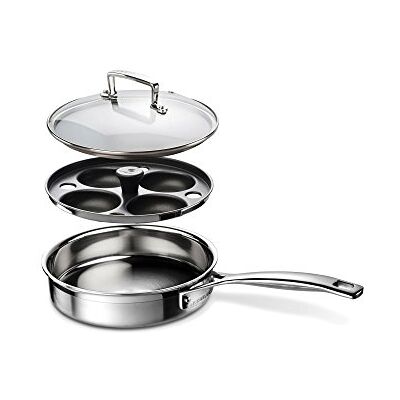 LE CREUSET Sartén antiadherente con accesorio para escalfar, 20 x 5 cm, Acero inoxidable 3-Ply, 96204220001000 LE CREUSET Sartén antiadherente con accesorio para escalfar, 20 x 5 cm, Acero inoxidable 3-Ply, 96204220001000