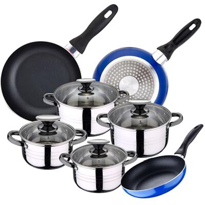 San Ignacio Batería de Cocina 4 cacerolas (1,9L + 2,7L + 3,5L + 5,1L) con 4 Tapas de Vidrio y 3 sartenes Ø16Ø20Ø24 en Acero Inoxidable apta para inducción San Ignacio Batería de Cocina 4 cacerolas (1,9L + 2,7L + 3,5L + 5,1L) con 4 Tapas de Vidrio y 3 sartenes Ø16Ø20Ø24 en Acero Inoxidable apta para inducción