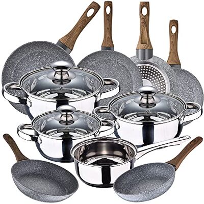 San Ignacio Bateria de cocina 7 piezas Faro, acero inoxidable, con juego sartenes (18/20/22/24/26/28 cm) Daimiel en aluminio forjado, Bateria 7pcs + 6 sartenes San Ignacio Bateria de cocina 7 piezas Faro, acero inoxidable, con juego sartenes (18/20/22/24/26/28 cm) Daimiel en aluminio forjado, Bateria 7pcs + 6 sartenes