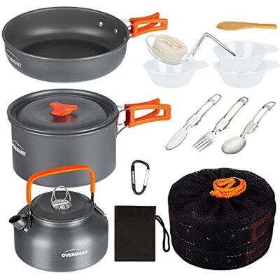 OVERMONT 14Pcs Kit de Utensilios Cocina Camping Olla Sartén Tetera Vajilla para Acampada Senderismo Excursión al Aire Llibre de Aluminio OVERMONT 14Pcs Kit de Utensilios Cocina Camping Olla Sartén Tetera Vajilla para Acampada Senderismo Excursión al Aire Llibre de Aluminio