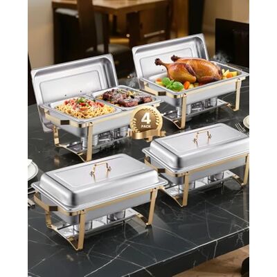 VEVOR Juego de Calentador de Alimentos de Acero Inoxidable con 2 Cacerolas de Tamaño Completo(7,5 L) y 4 Cacerolas de Tamaño Medio(4 L), Rectangular, para Catering con Tapa y Soporte, Dorado VEVOR Juego de Calentador de Alimentos de Acero Inoxidable con 2 Cacerolas de Tamaño Completo(7,5 L) y 4 Cacerolas de Tamaño Medio(4 L), Rectangular, para Catering con Tapa y Soporte, Dorado