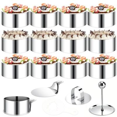 VINATO Juego de 12 Aros para Postres de Acero Inoxidable con 2 Tapas y 4 Fondos 16 Plantillas Decorativas Ø 8 cm Moldes Redondos para Mousse, Galletas, Donuts y Tartas VINATO Juego de 12 Aros para Postres de Acero Inoxidable con 2 Tapas y 4 Fondos 16 Plantillas Decorativas Ø 8 cm Moldes Redondos para Mousse, Galletas, Donuts y Tartas