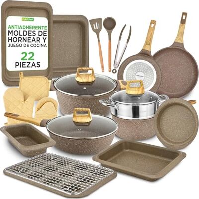 NutriChef Bateria de Cocina, Antiadherentes, 22 Piezas, Completo, Profesional, Resistentes al Calor NutriChef Bateria de Cocina, Antiadherentes, 22 Piezas, Completo, Profesional, Resistentes al Calor