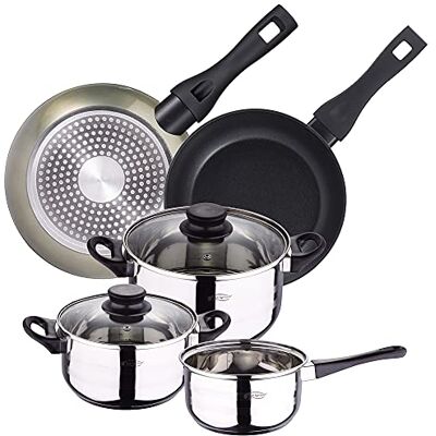 San Ignacio Bateria de cocina 5 piezas acero inoxidable con juego de sartenes Green Neon (22 y 26 cm) en aluminio forjado aptas para induccion San Ignacio Bateria de cocina 5 piezas acero inoxidable con juego de sartenes Green Neon (22 y 26 cm) en aluminio forjado aptas para induccion