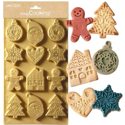 ScrapCooking Molde de silicona para galletas de Navidad, diseño de Gingerman, Papá Noel, estrella ScrapCooking Molde de silicona para galletas de Navidad, diseño de Gingerman, Papá Noel, estrella