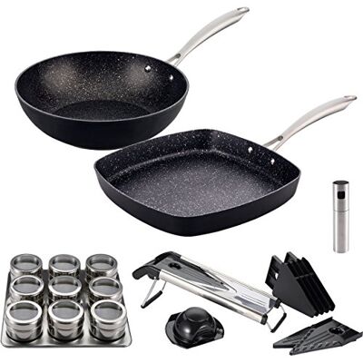 San Ignacio Vita: Set Cocina Sana: Incluye Sartenes: Wok Ø28; y asador 28x28 cm., Aluminio Forjado, aptas para inducción San Ignacio Vita: Set Cocina Sana: Incluye Sartenes: Wok Ø28; y asador 28x28 cm., Aluminio Forjado, aptas para inducción