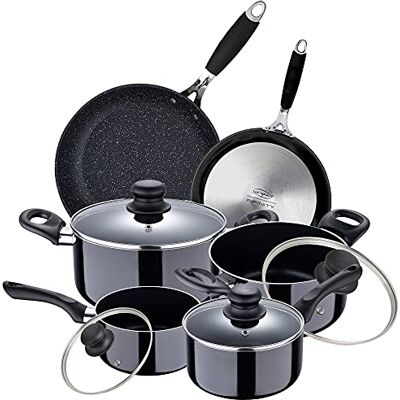 San Ignacio Batería de cocina 8 piezas Porto fabricada en aluminio prensado apta para induccion con Set 2 sartenes 20 y 24, aluminio forjado San Ignacio Batería de cocina 8 piezas Porto fabricada en aluminio prensado apta para induccion con Set 2 sartenes 20 y 24, aluminio forjado