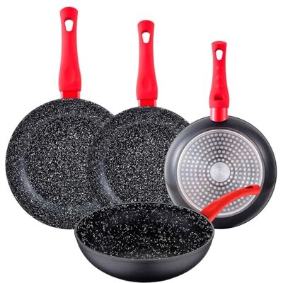 San Ignacio Set 4Pc Sarten, con revestimiento antiadherente (24, 26, 28, y Sartén Wok 26) Aluminio Forjado Induccion Energy San Ignacio Set 4Pc Sarten, con revestimiento antiadherente (24, 26, 28, y Sartén Wok 26) Aluminio Forjado Induccion Energy