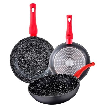 San Ignacio Set 3Pc Sarten, con revestimiento antiadherente (22, 26, y Sartén Wok 26) Aluminio Forjado Induccion Energy San Ignacio Set 3Pc Sarten, con revestimiento antiadherente (22, 26, y Sartén Wok 26) Aluminio Forjado Induccion Energy