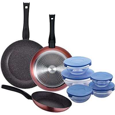 San Ignacio PACK DE 3 SARTENES Ø20/24 y 28 cms + SET DE 5PC DE BOLES CON TAPA AZUL San Ignacio PACK DE 3 SARTENES Ø20/24 y 28 cms + SET DE 5PC DE BOLES CON TAPA AZUL