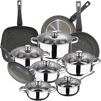 San Ignacio Bateria de cocina 12 piezas Cassel, acero inoxidable, con juego sartenes (20/24/28 cm) y grill 28x28 cm BERGNER Mercury en alumino forjado San Ignacio Bateria de cocina 12 piezas Cassel, acero inoxidable, con juego sartenes (20/24/28 cm) y grill 28x28 cm BERGNER Mercury en alumino forjado