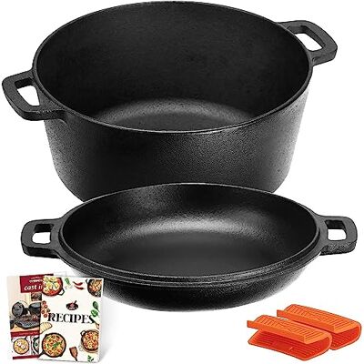 OVERMONT Olla Holandesa 4.73 L/ 5 Quart Cacerola de Hierro Fundido Tapa de Doble Función Sartén Plancha Pre Sazonado con Cubiertas de Manijas para Camping Cocina Casera Barbacoa Hornear OVERMONT Olla Holandesa 4.73 L/ 5 Quart Cacerola de Hierro Fundido Tapa de Doble Función Sartén Plancha Pre Sazonado con Cubiertas de Manijas para Camping Cocina Casera Barbacoa Hornear