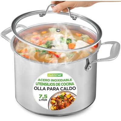 NutriChef olla acero inoxidable 18/8, 7.5 litros, Induccion, Tapa, Caldo, Estofado NutriChef olla acero inoxidable 18/8, 7.5 litros, Induccion, Tapa, Caldo, Estofado