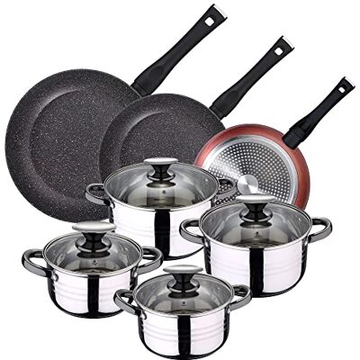 San Ignacio PACK DE 3 SARTENES 20/24 y 28 cms + BATERÍA DE COCINA 8PC EN ACERO INOXIDABLE, Cobre/Cromado San Ignacio PACK DE 3 SARTENES 20/24 y 28 cms + BATERÍA DE COCINA 8PC EN ACERO INOXIDABLE, Cobre/Cromado