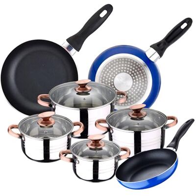 San Ignacio Batería de Cocina 4 cacerolas (1,9L + 2,7L + 3,5L + 5,1L) con 4 Tapas de Vidrio y 3 sartenes Ø16Ø20Ø24 en Acero Inoxidable apta para inducción San Ignacio Batería de Cocina 4 cacerolas (1,9L + 2,7L + 3,5L + 5,1L) con 4 Tapas de Vidrio y 3 sartenes Ø16Ø20Ø24 en Acero Inoxidable apta para inducción