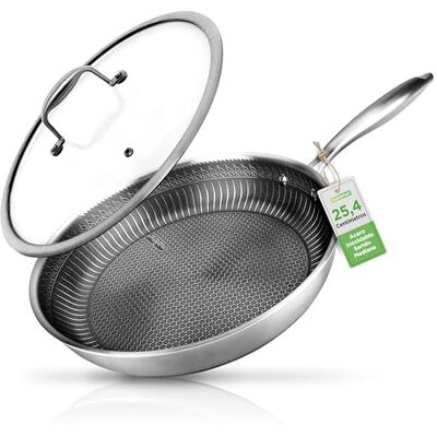 NutriChef sarten de acero inoxidable, 25cms, Para saltear, Antiadherente, Patron panal resistente a rayones NutriChef sarten de acero inoxidable, 25cms, Para saltear, Antiadherente, Patron panal resistente a rayones