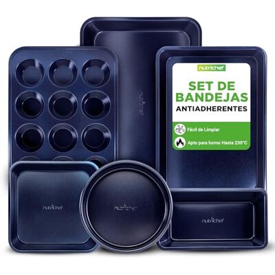 NutriChef bandejas horno, Set de 6, Incluye: bandejas para galletas, Para asar, Molde para magdalenas, Pan y pasteles, Mangos de silicona, Apilables, Acero al carbono resistente, Antiadherente NutriChef bandejas horno, Set de 6, Incluye: bandejas para galletas, Para asar, Molde para magdalenas, Pan y pasteles, Mangos de silicona, Apilables, Acero al carbono resistente, Antiadherente