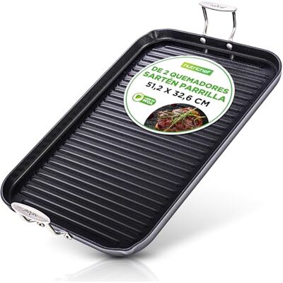 Nutrichef sarten Parrilla, Grill, 11”, Cuadrada, Anodizada, Asador, Plancha Cocina, Antiadherente, Asas reforzadas, Apto para lavavajillas Nutrichef sarten Parrilla, Grill, 11”, Cuadrada, Anodizada, Asador, Plancha Cocina, Antiadherente, Asas reforzadas, Apto para lavavajillas