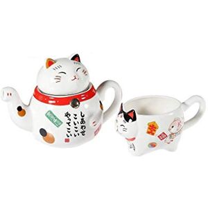 Juego de té japonés Chineuse con Maneki Neko - Juego de porcelana con tetera, taza y infusor - Idea de regalo Gato Japón Kawaii Juego de té japonés Chineuse con Maneki Neko - Juego de porcelana con tetera, taza y infusor - Idea de regalo Gato Japón Kawaii