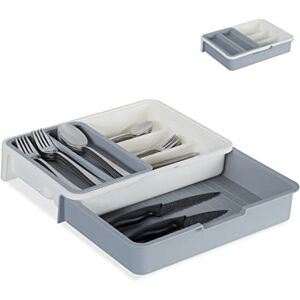 Relaxdays Cubertero Extensible, 7 Compartimentos, Organizador de Cubiertos Cajón, PP, 1 Ud., 6x23,5x31,5 cm, Gris Relaxdays Cubertero Extensible, 7 Compartimentos, Organizador de Cubiertos Cajón, PP, 1 Ud., 6x23,5x31,5 cm, Gris