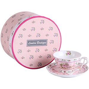 London Boutique Juego Tazas de té y platillos, diseño Vintage de Flora Rosa y Lavanda, Caja de Regalo (Rosa Rosa 1 Unidad) London Boutique Juego Tazas de té y platillos, diseño Vintage de Flora Rosa y Lavanda, Caja de Regalo (Rosa Rosa 1 Unidad)