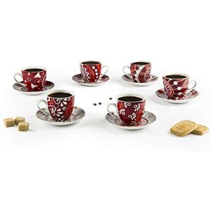 Excelsa Mandala Red Set 6 Tazas de café con platillo, Porcelana Excelsa Mandala Red Set 6 Tazas de café con platillo, Porcelana