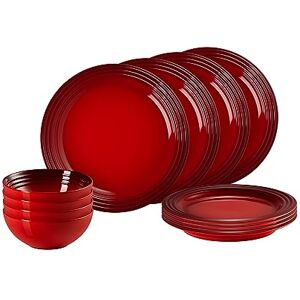 LE CREUSET Vajilla de 12 piezas de cerámica de gres, Cereza, LE CREUSET Vajilla de 12 piezas de cerámica de gres, Cereza,