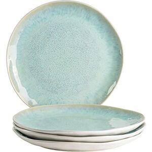 Mäser Juego de 4 platos llanos de cerámica con esmalte moteado y formas orgánicas, 4 platos grandes y planos de cerámica con un aspecto vintage y emocionante, gres, color turquesa Mäser Juego de 4 platos llanos de cerámica con esmalte moteado y formas orgánicas, 4 platos grandes y planos de cerámica con un aspecto vintage y emocionante, gres, color turquesa