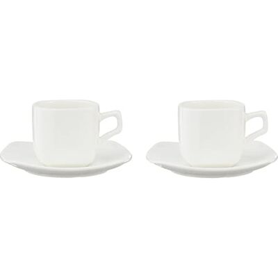 Wilmax Juego de Tazas de café y platillos (Porcelana, 90 ml, 2 Unidades), Color Blanco Wilmax Juego de Tazas de café y platillos (Porcelana, 90 ml, 2 Unidades), Color Blanco