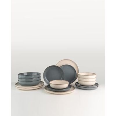 Hermia Concept Vajilla elegante de 16 piezas, 100% porcelana, crema y azul, incluye platos y cuencos, apto para microondas y lavavajillas Hermia Concept Vajilla elegante de 16 piezas, 100% porcelana, crema y azul, incluye platos y cuencos, apto para microondas y lavavajillas