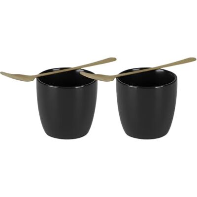 Urban Living Tarro de cerámica negra con cuchara dorada de 6 cm x 7 cm Urban Living Tarro de cerámica negra con cuchara dorada de 6 cm x 7 cm