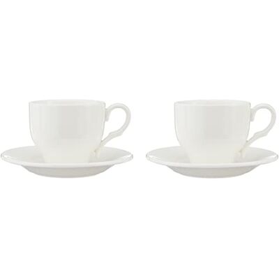 Wilmax Juego de tazas de té y platillos (porcelana, 220 ml, 2 unidades), color blanco Wilmax Juego de tazas de té y platillos (porcelana, 220 ml, 2 unidades), color blanco