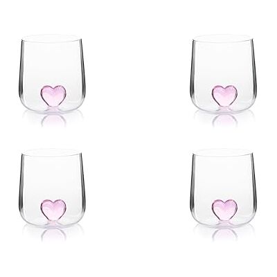 Excelsa Inside Juego de 4 vasos de vidrio borosilicato decorados a mano con objetos interiores al vaso, transparentes, 450 ml (corazón) Excelsa Inside Juego de 4 vasos de vidrio borosilicato decorados a mano con objetos interiores al vaso, transparentes, 450 ml (corazón)